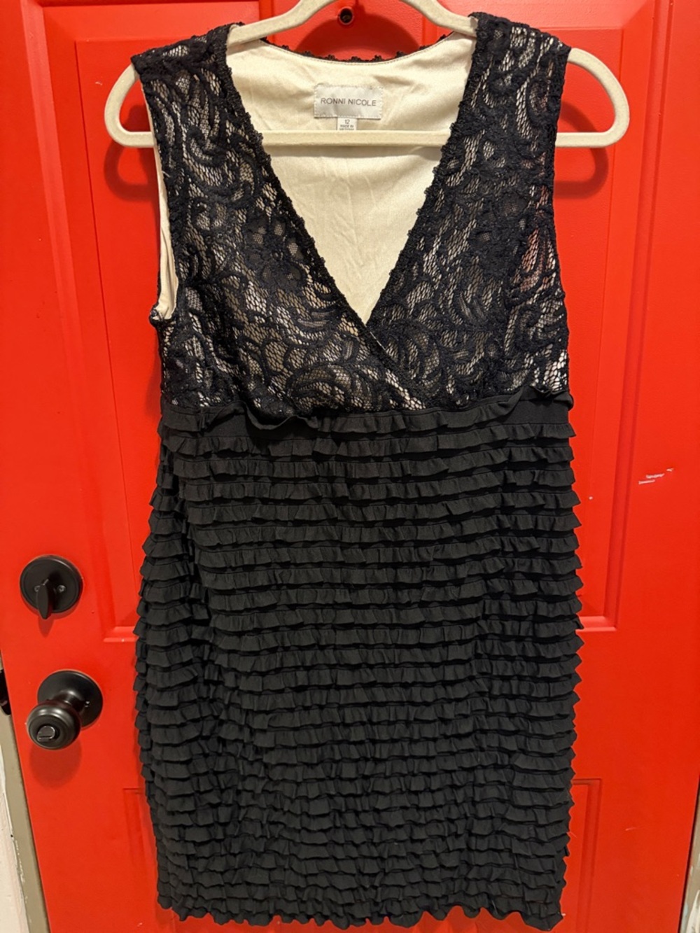 Ronni Nicole Black Lace Bodice Ruffle Sleeveless Dress